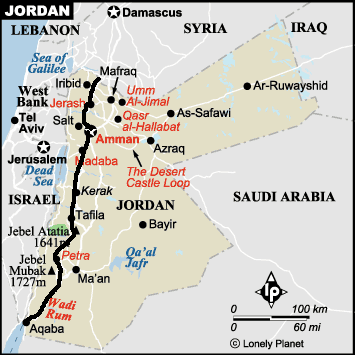 overzichtkaart route in Jordanie